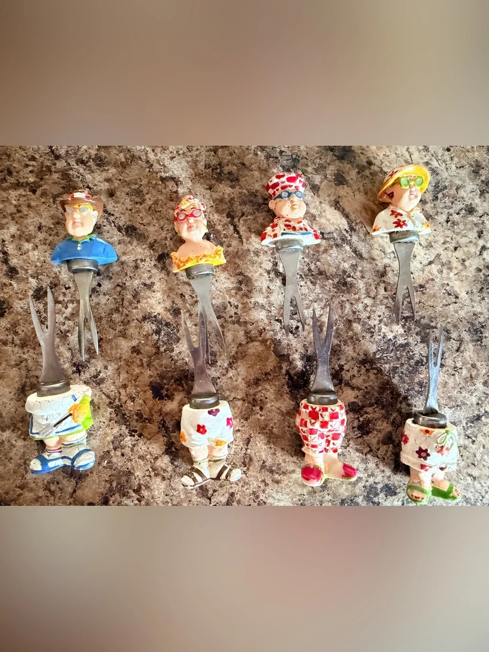 Unique Corn Pick Figures. Set of 4 W/ Heads & Feet. Picnic Perfect - Whimsical.